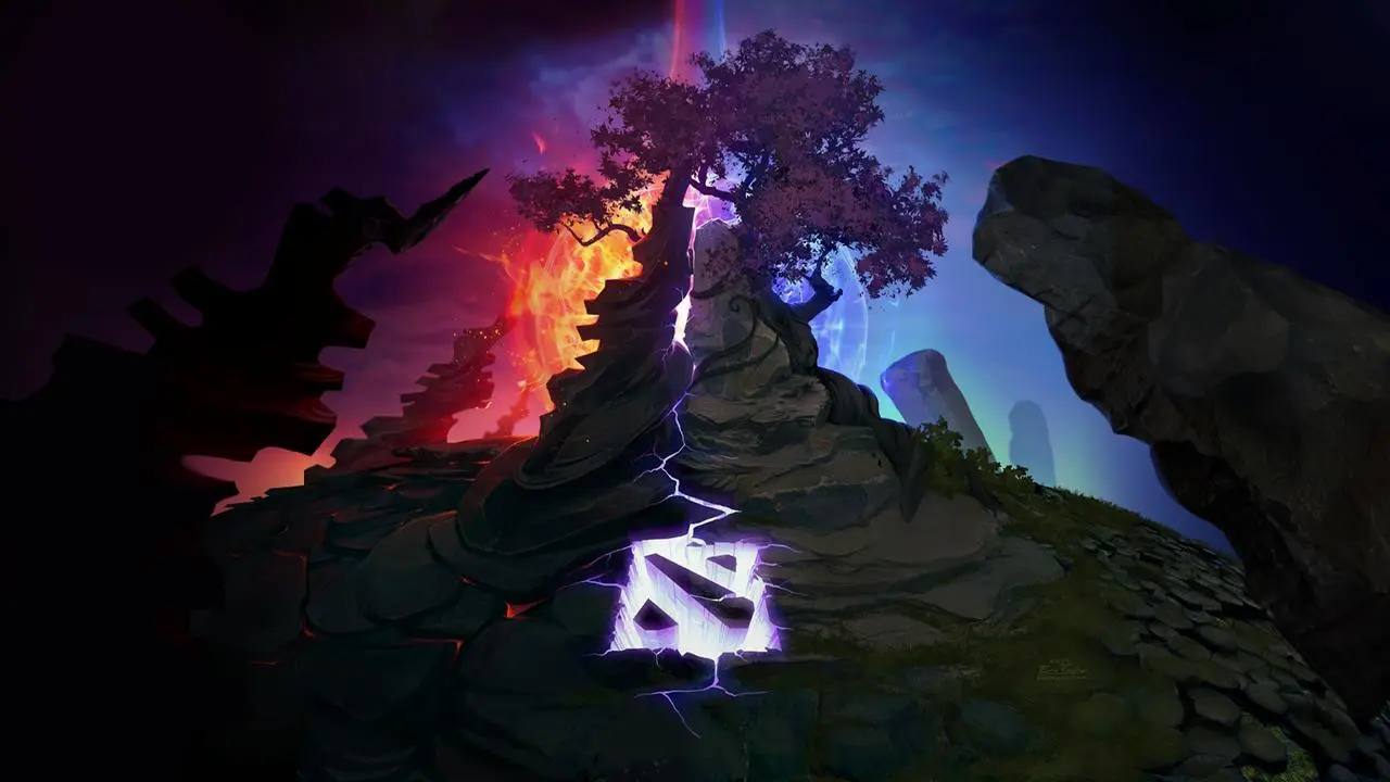 The Clash of the Ancients loading screen from Dota 2