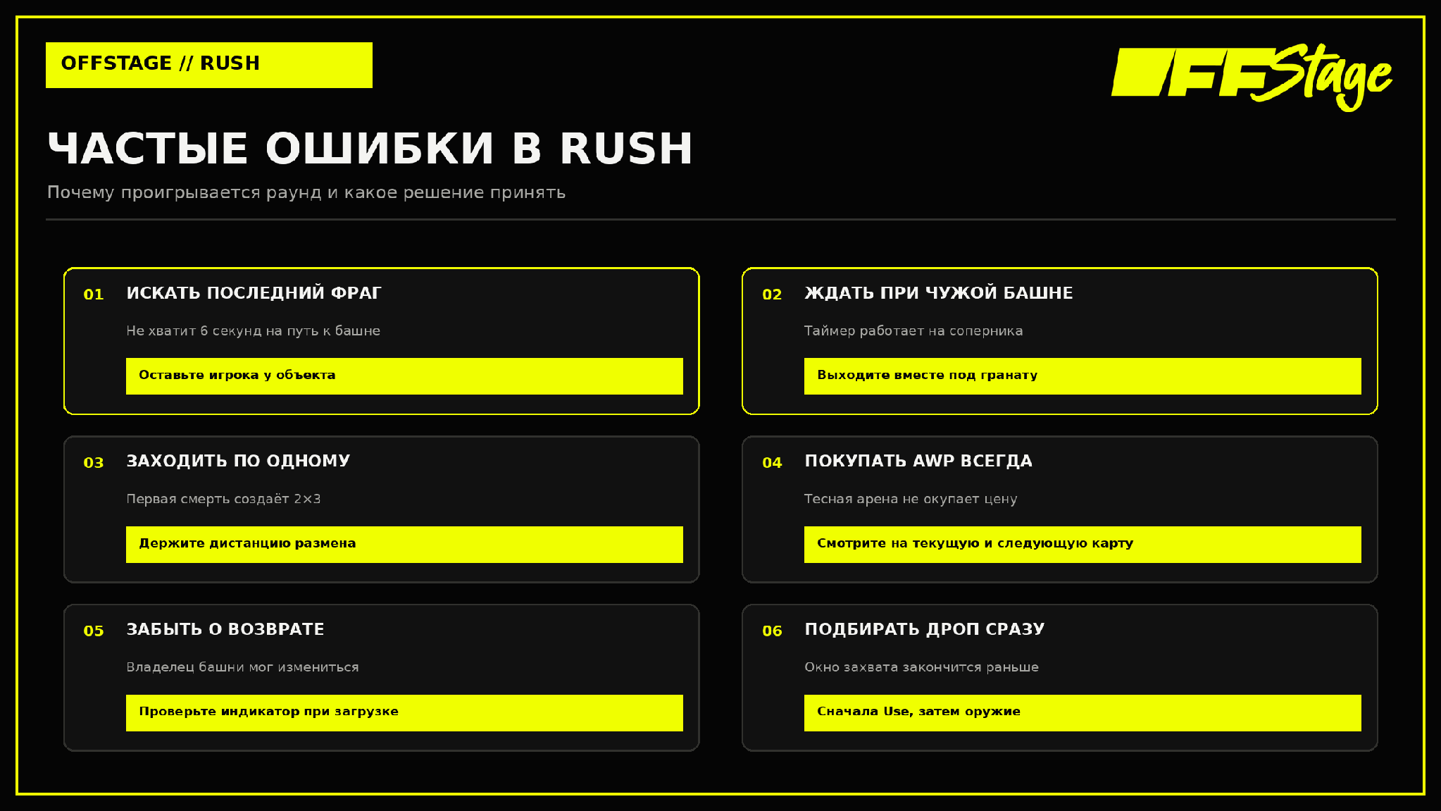 Графика с частыми ошибками в Rush: погоня за фрагом, ожидание при чужой башне, в