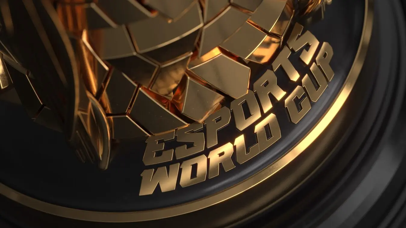 Графика Esports World Cup 2026 с изображением кубка чемпионата.